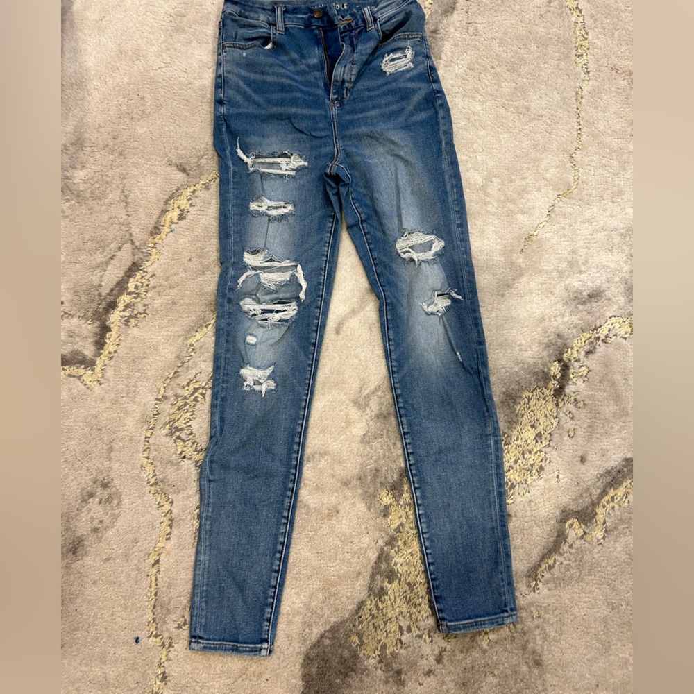 American Eagle Distressed Curvy Highest Rise Ripped Jeggings